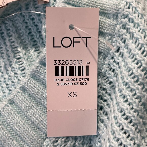 LOFT Women's Light Blue Open Stitch V-Neck Sweater Size XS NEW - Picture 4 of 6